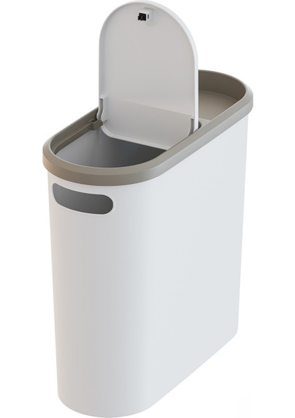 10 Litre Click Kapak Çöp Kovası, Banyo Çöp Kovası, Mutfak Çöp Kovası, Slim Çöp Kovası "Krem"