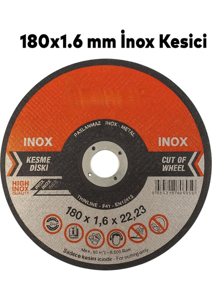 Inox Kesici 180X1,6 mm Paslanmaz Çelik Metal Kesme Diski Profesyonel Yüksek Performanslı