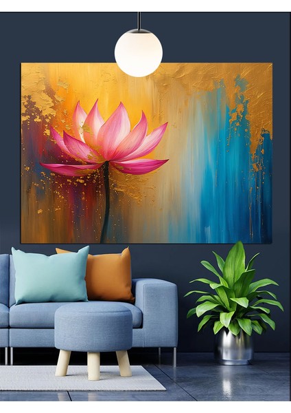 Pembe Nilüfer Çiçeği Yakın Çekim Dekoratif Kanvas - Mdf Ahşap Tablo