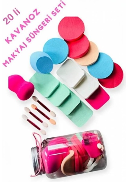Özel Kavanoz 20 Parça Makyaj Sünger Seti
