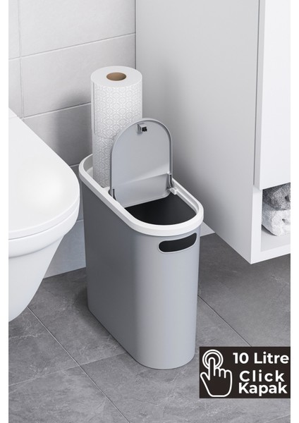 10 Litre Click Kapak Çöp Kovası, Banyo Çöp Kovası, Mutfak Çöp Kovası, Slim Çöp Kovası "Gri" fırsatları