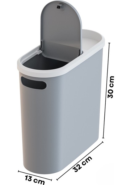 10 Litre Click Kapak Çöp Kovası, Banyo Çöp Kovası, Mutfak Çöp Kovası, Slim Çöp Kovası "Gri"
