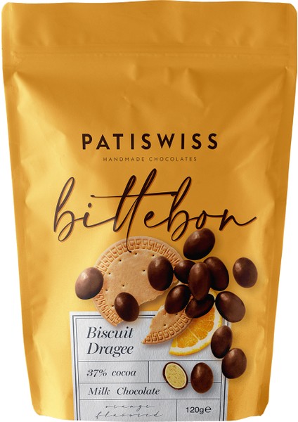Bittebon Portakal Aromalı Sütlü Çikolatalı Bisküvi Draje 120G