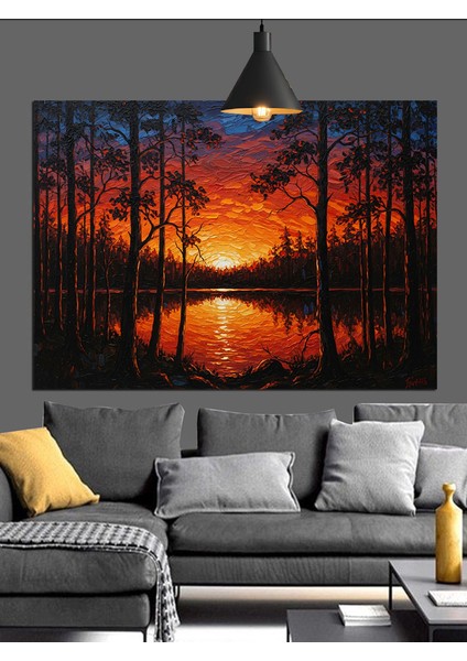 Gün Batımı Orman Ağaçları Silüeti Dekoratif Kanvas - Mdf Ahşap Tablo