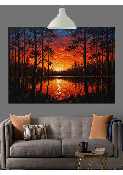 Gün Batımı Orman Ağaçları Silüeti Dekoratif Kanvas - Mdf Ahşap Tablo fiyatları