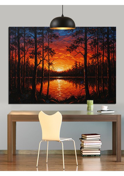 Gün Batımı Orman Ağaçları Silüeti Dekoratif Kanvas - Mdf Ahşap Tablo modelleri