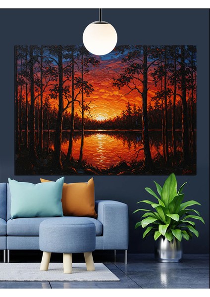 Gün Batımı Orman Ağaçları Silüeti Dekoratif Kanvas - Mdf Ahşap Tablo fırsatları