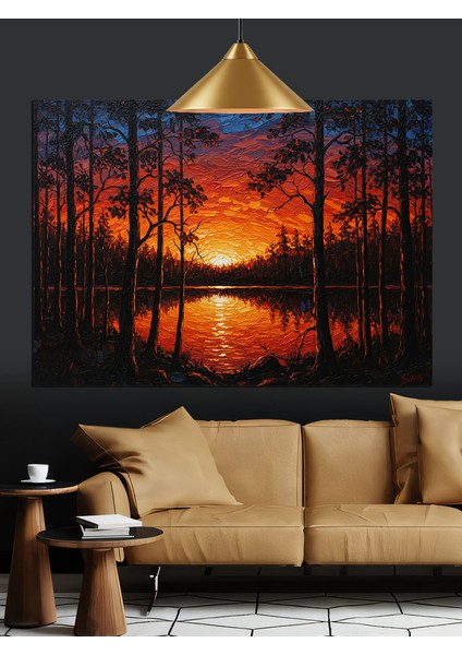 Gün Batımı Orman Ağaçları Silüeti Dekoratif Kanvas - Mdf Ahşap Tablo indirimleri