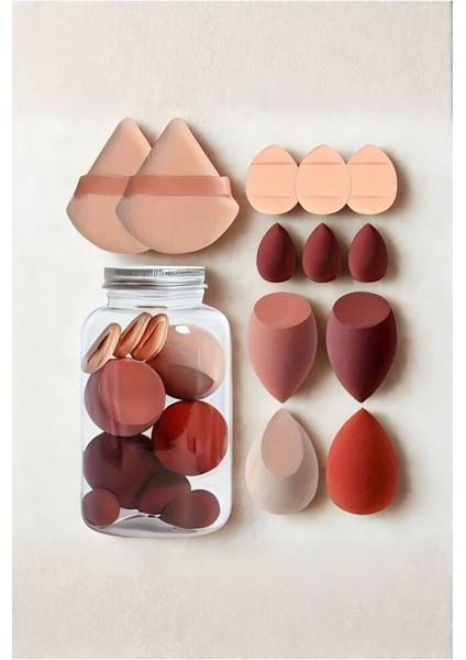 Özel Kavanoz 12 Parça Makyaj Sünger Seti