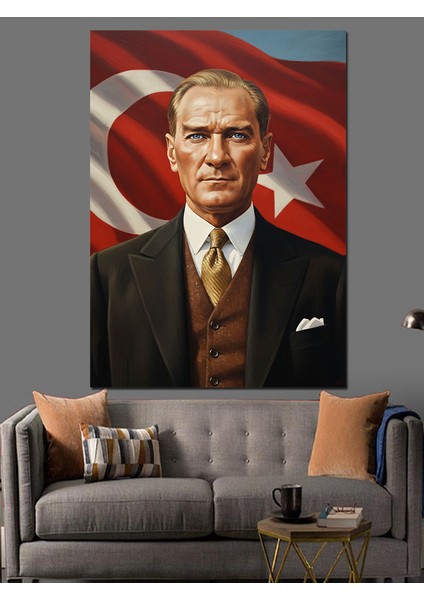 Türk Bayrağı Atatürk Illüstrasyon Dekoratif Kanvas - Mdf Ahşap Tablo