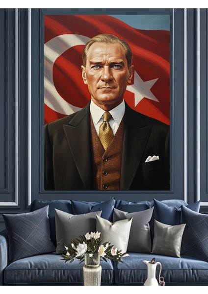 Türk Bayrağı Atatürk Illüstrasyon Dekoratif Kanvas - Mdf Ahşap Tablo modelleri