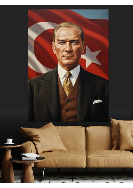 Türk Bayrağı Atatürk Illüstrasyon Dekoratif Kanvas - Mdf Ahşap Tablo fırsatları