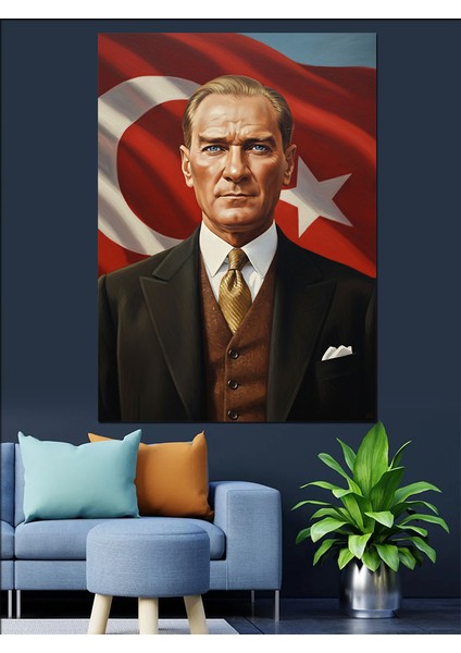 Türk Bayrağı Atatürk Illüstrasyon Dekoratif Kanvas - Mdf Ahşap Tablo indirimleri