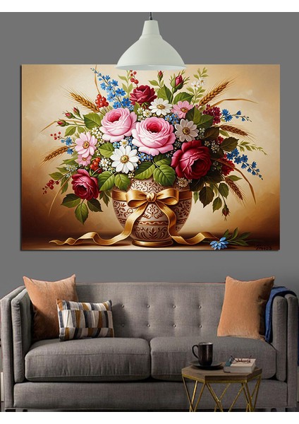 Bahar Çiçekleri Natürmort Buket Dekoratif Kanvas - Mdf Ahşap Tablo fiyatları