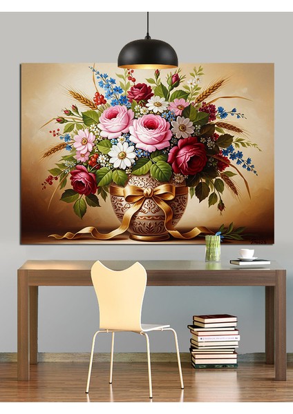 Bahar Çiçekleri Natürmort Buket Dekoratif Kanvas - Mdf Ahşap Tablo modelleri