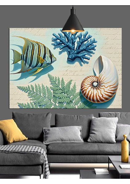 Deniz Canlıları Kabuk Mercan Dekoratif Kanvas - Mdf Ahşap Tablo