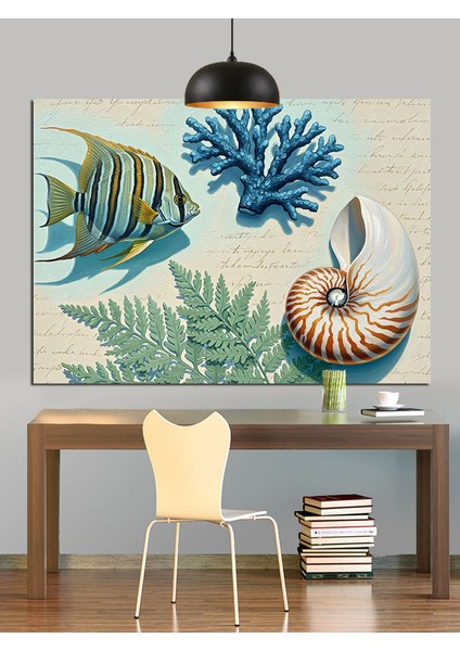 Deniz Canlıları Kabuk Mercan Dekoratif Kanvas - Mdf Ahşap Tablo modelleri