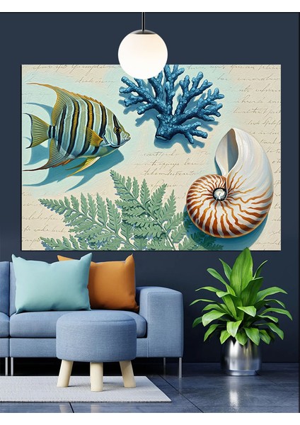 Deniz Canlıları Kabuk Mercan Dekoratif Kanvas - Mdf Ahşap Tablo fırsatları