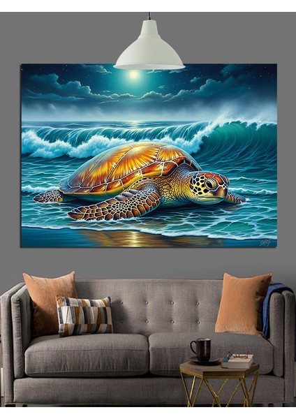 Deniz Kaplumbağası Okyanus Hayvanı Dekoratif Kanvas - Mdf Ahşap Tablo