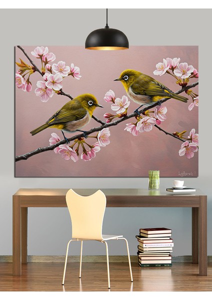 Bahar Ağacı Üzerinde Kuşlar Dekoratif Kanvas - Mdf Ahşap Tablo fiyatları