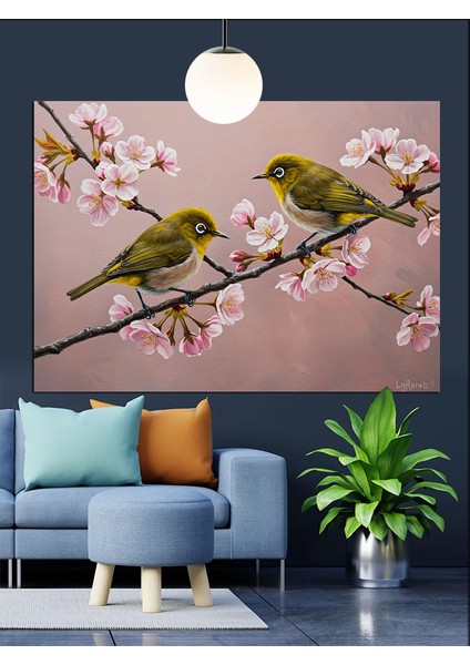 Bahar Ağacı Üzerinde Kuşlar Dekoratif Kanvas - Mdf Ahşap Tablo modelleri