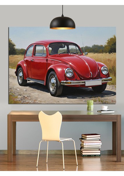 Kırmızı Klasik Kaplumbağa Beetle Araba Dekoratif Kanvas - Mdf Ahşap Tablo