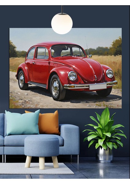 Kırmızı Klasik Kaplumbağa Beetle Araba Dekoratif Kanvas - Mdf Ahşap Tablo fiyatları