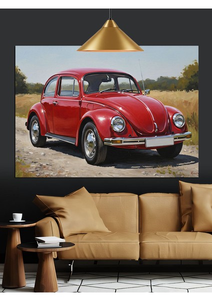 Kırmızı Klasik Kaplumbağa Beetle Araba Dekoratif Kanvas - Mdf Ahşap Tablo modelleri