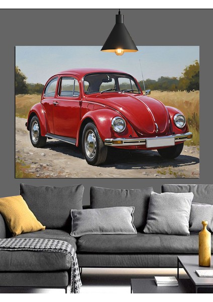 Kırmızı Klasik Kaplumbağa Beetle Araba Dekoratif Kanvas - Mdf Ahşap Tablo fırsatları