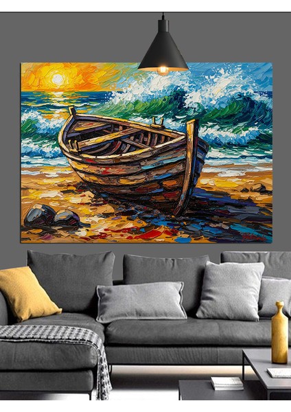 Eski Tekne Kıyıya Vurmuş Dekoratif Kanvas - Mdf Ahşap Tablo fiyatları