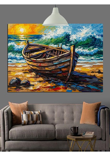 Eski Tekne Kıyıya Vurmuş Dekoratif Kanvas - Mdf Ahşap Tablo modelleri