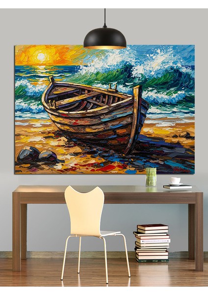 Eski Tekne Kıyıya Vurmuş Dekoratif Kanvas - Mdf Ahşap Tablo fırsatları