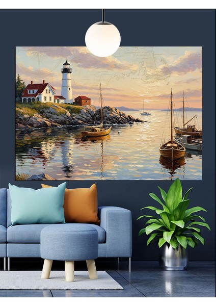 Deniz Feneri Kıyı Manzarası Dekoratif Kanvas - Mdf Ahşap Tablo