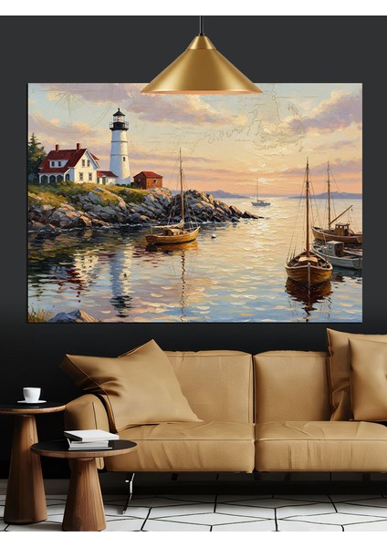 Deniz Feneri Kıyı Manzarası Dekoratif Kanvas - Mdf Ahşap Tablo fiyatları