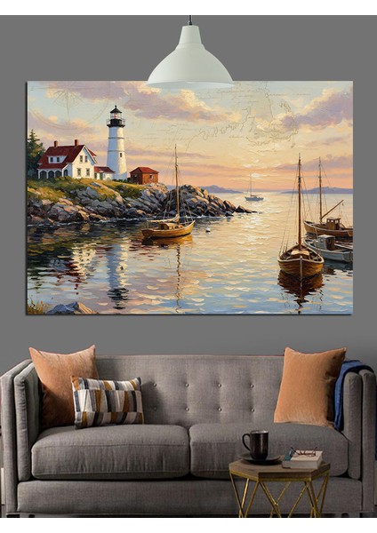 Deniz Feneri Kıyı Manzarası Dekoratif Kanvas - Mdf Ahşap Tablo fırsatları