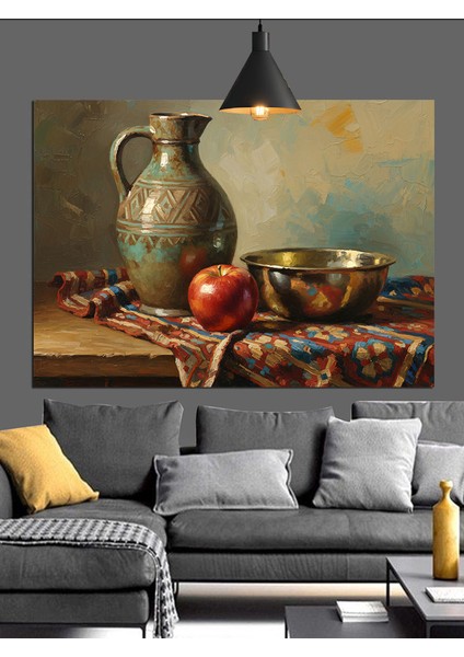 Natürmort Vazo ve Kırmızı Elma Dekoratif Kanvas - Mdf Ahşap Tablo