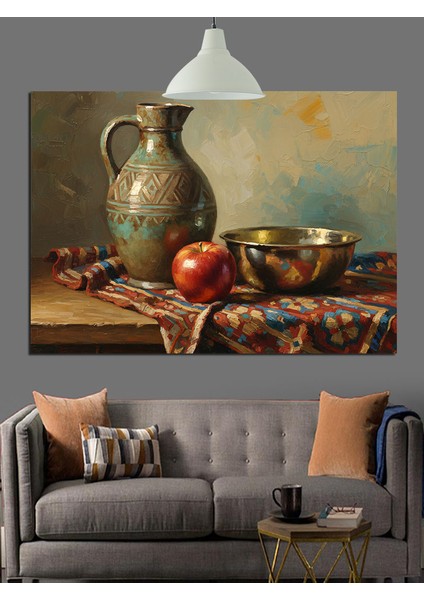 Natürmort Vazo ve Kırmızı Elma Dekoratif Kanvas - Mdf Ahşap Tablo fiyatları