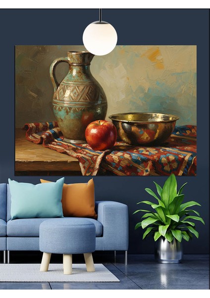 Natürmort Vazo ve Kırmızı Elma Dekoratif Kanvas - Mdf Ahşap Tablo fırsatları