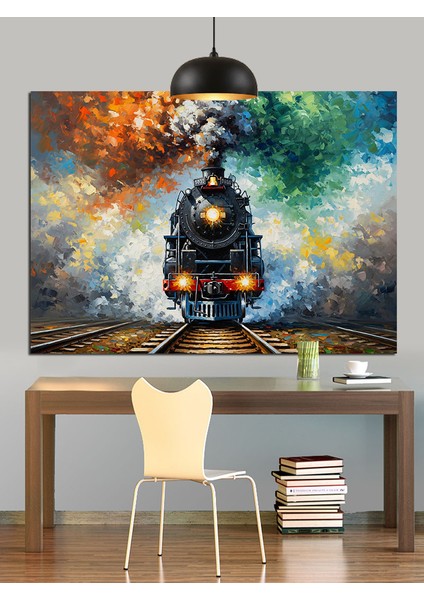 Buharlı Tren Gece Yolculuğu Dekoratif Kanvas - Mdf Ahşap Tablo