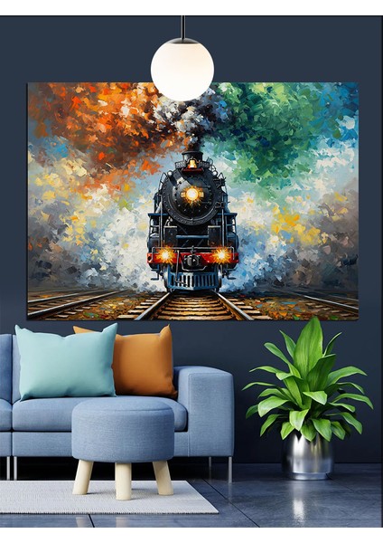 Buharlı Tren Gece Yolculuğu Dekoratif Kanvas - Mdf Ahşap Tablo fiyatları