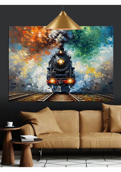 Buharlı Tren Gece Yolculuğu Dekoratif Kanvas - Mdf Ahşap Tablo modelleri