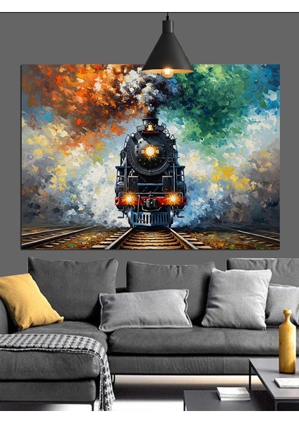 Buharlı Tren Gece Yolculuğu Dekoratif Kanvas - Mdf Ahşap Tablo fırsatları