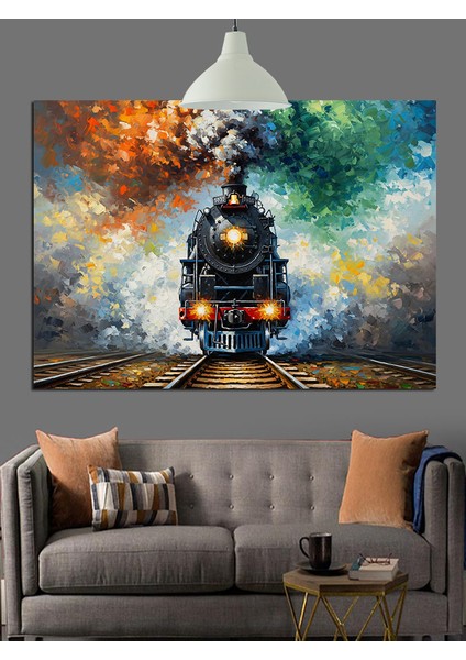 Buharlı Tren Gece Yolculuğu Dekoratif Kanvas - Mdf Ahşap Tablo indirimleri