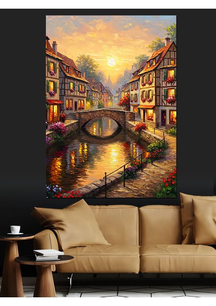 Şehirde Gece Manzarası Yağmur Dekoratif Kanvas - Mdf Ahşap Tablo