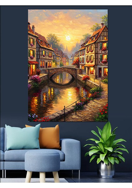 Şehirde Gece Manzarası Yağmur Dekoratif Kanvas - Mdf Ahşap Tablo fiyatları