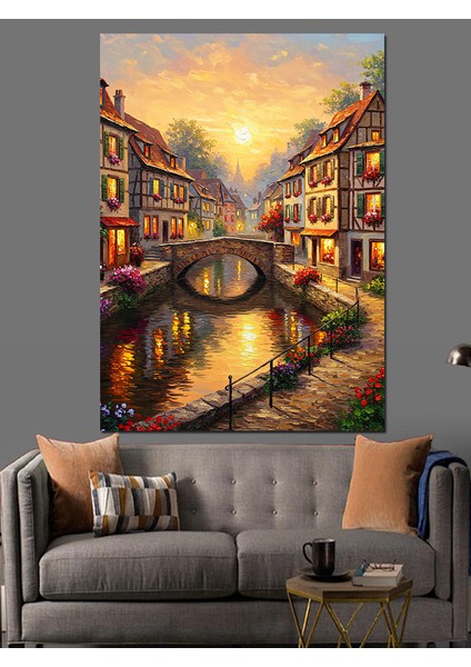 Şehirde Gece Manzarası Yağmur Dekoratif Kanvas - Mdf Ahşap Tablo modelleri