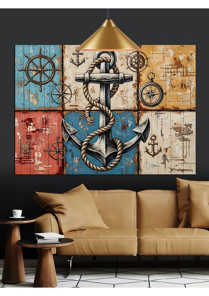 Denizci Teması Çapa Dekoratif Kanvas - Mdf Ahşap Tablo