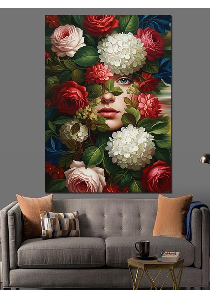 Çiçekler Içinde Saklı Kadın Dekoratif Kanvas - Mdf Ahşap Tablo fiyatları
