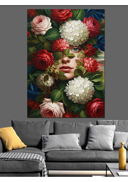 Çiçekler Içinde Saklı Kadın Dekoratif Kanvas - Mdf Ahşap Tablo modelleri