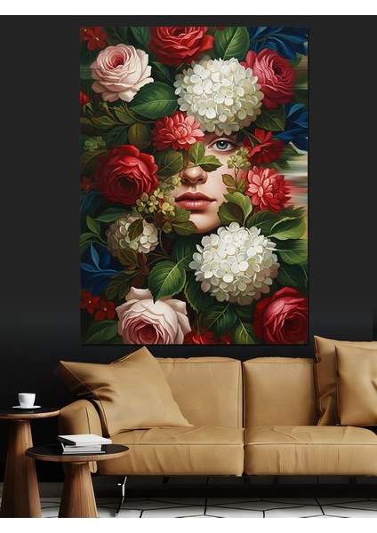 Çiçekler Içinde Saklı Kadın Dekoratif Kanvas - Mdf Ahşap Tablo indirimleri